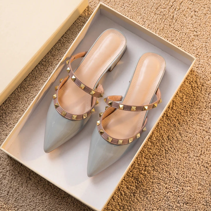 Bianca Women's Studded Patent Mules - Blue