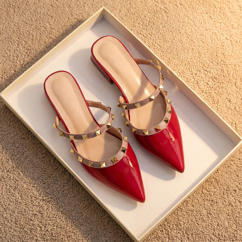 Bianca Women's Studded Patent Mules - Red