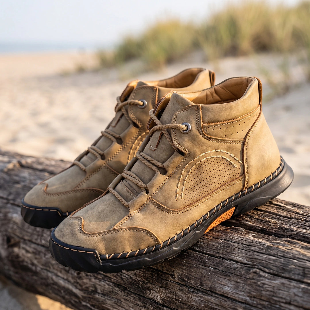 Viktor Hand Stitched Rope Lace Leather Chukka Boots - Khaki