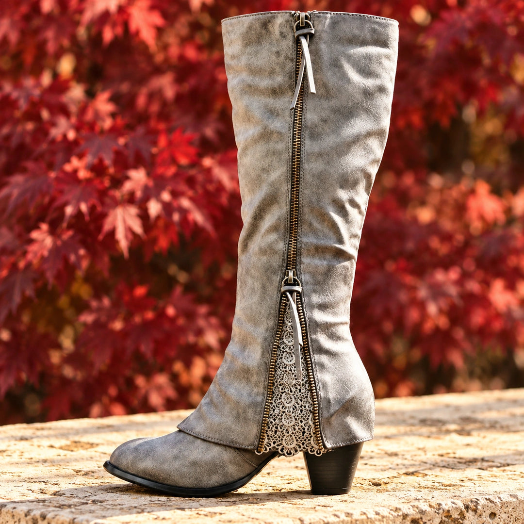 Virginia Weathered Lace Panel Tall Boots - Gray