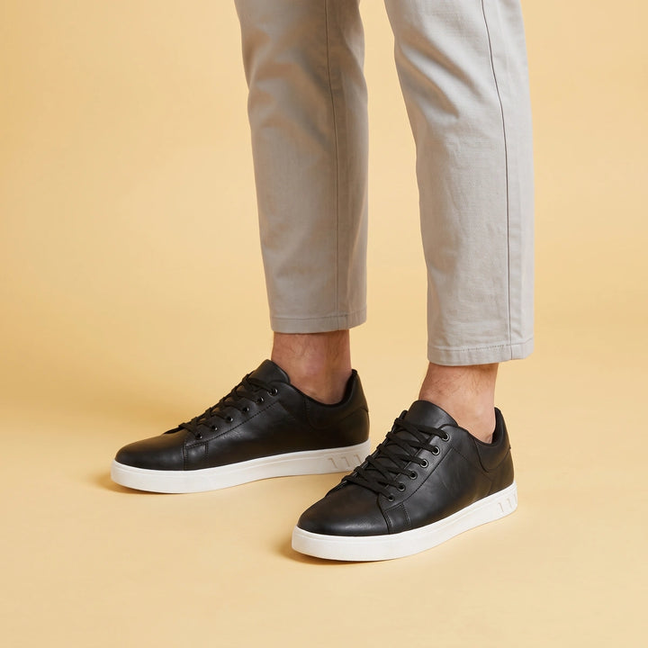 Walter Vegan Leather Low Top Lace Up Sneakers - Black