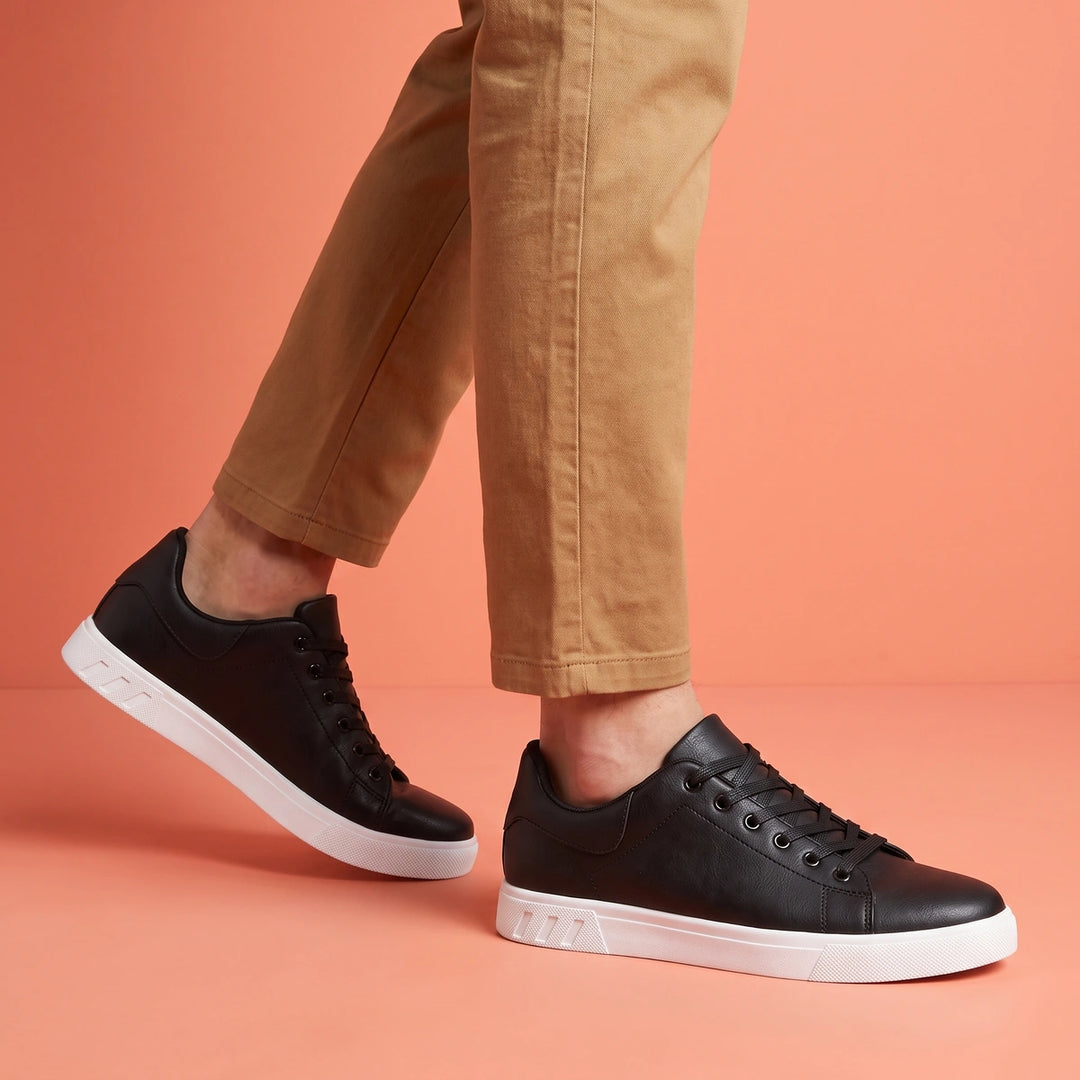 Walter Vegan Leather Low Top Lace Up Sneakers - Black
