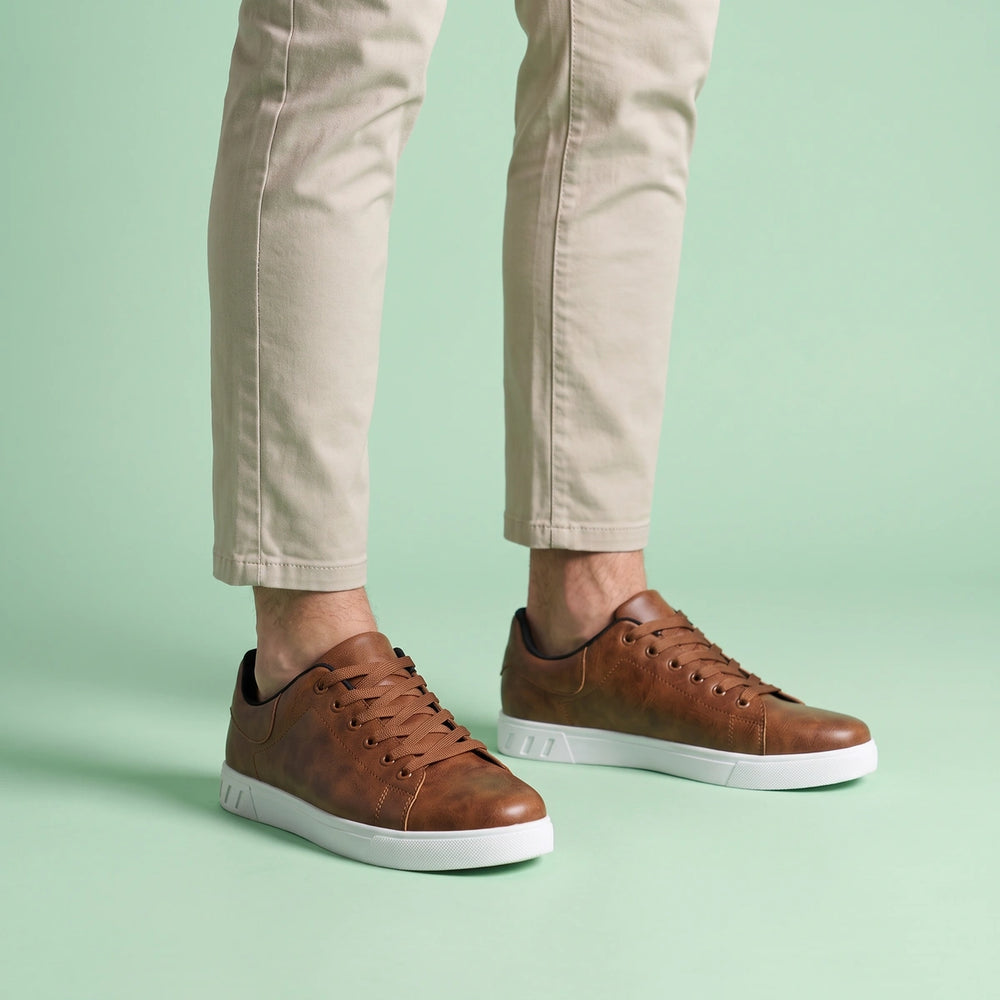 Walter Vegan Leather Low Top Lace Up Sneakers - Brown
