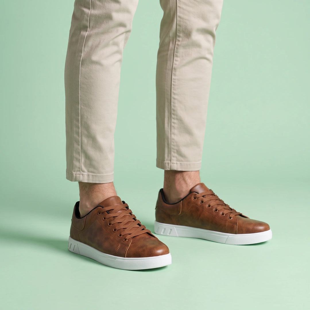 Walter Vegan Leather Low Top Lace Up Sneakers - Brown