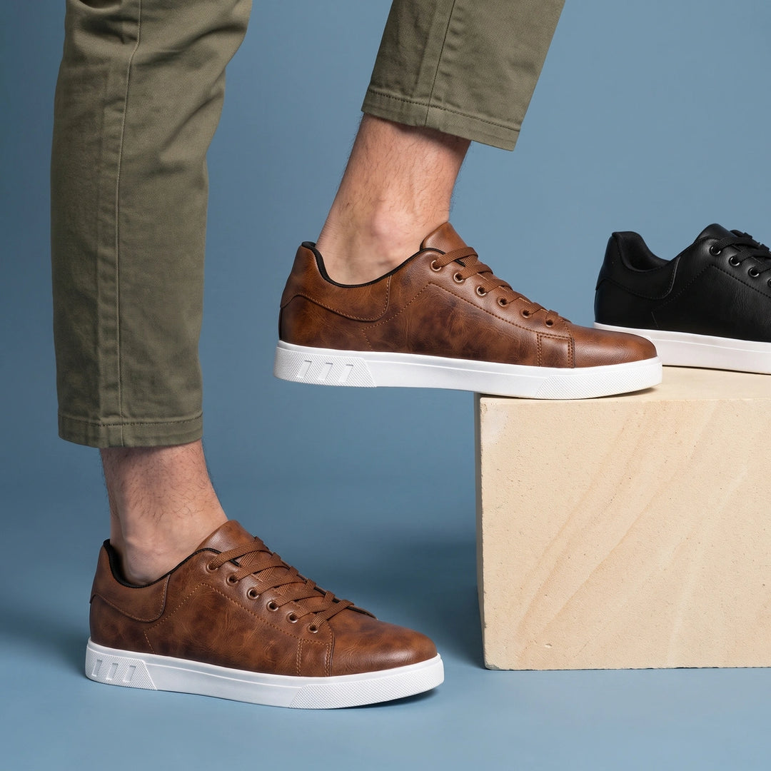 Walter Vegan Leather Low Top Lace Up Sneakers - Brown