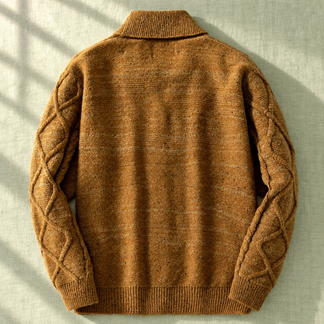 Wendel Wool Blend Diamond Knit Shawl Cardigan - Brown