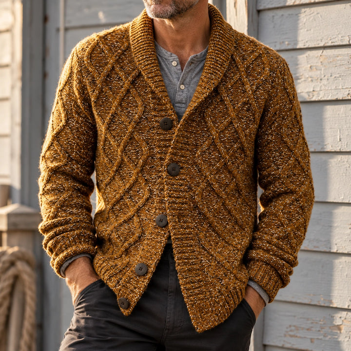 Wendel Wool Blend Diamond Knit Shawl Cardigan - Brown