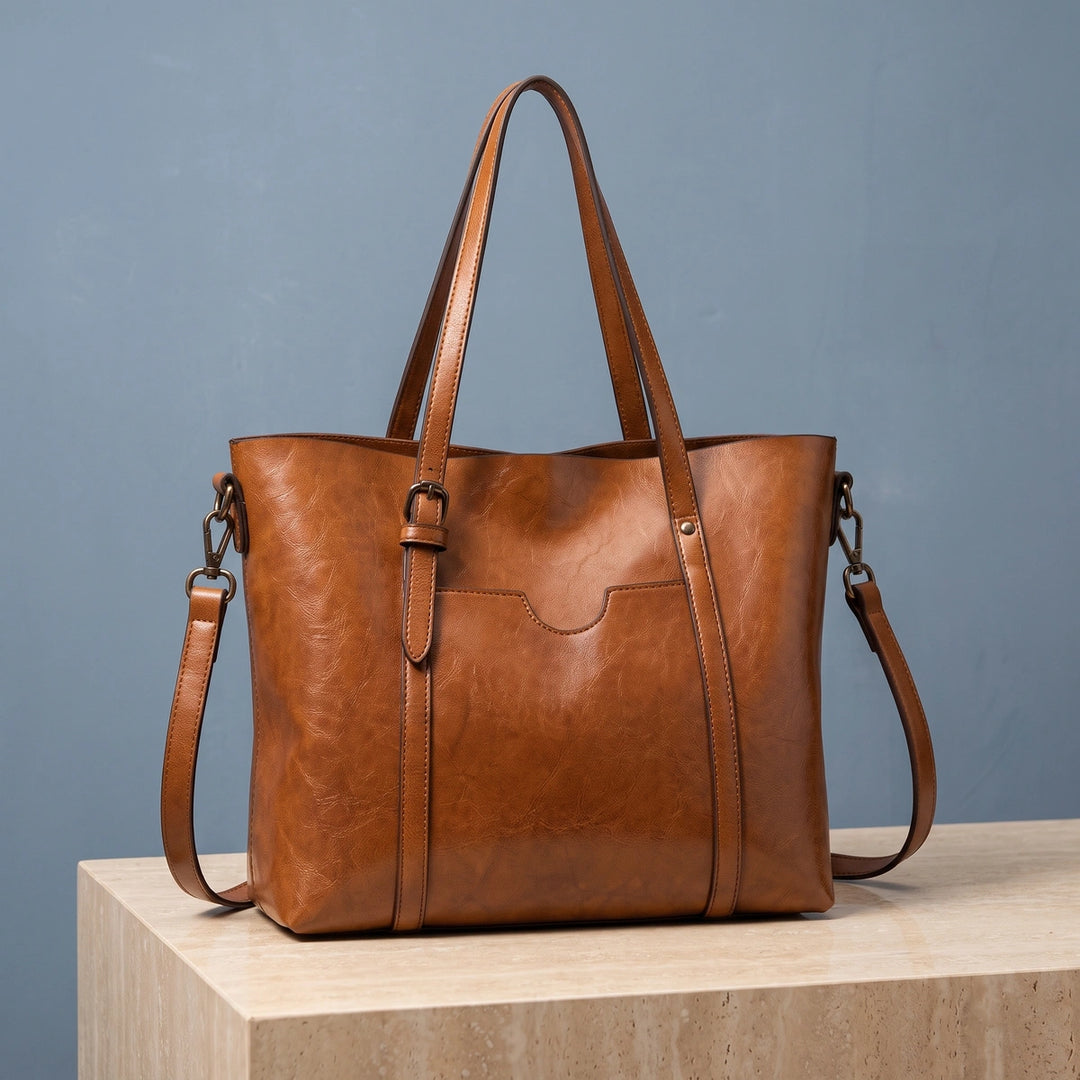 Winifred Vegan Leather Tote Bag - Brown