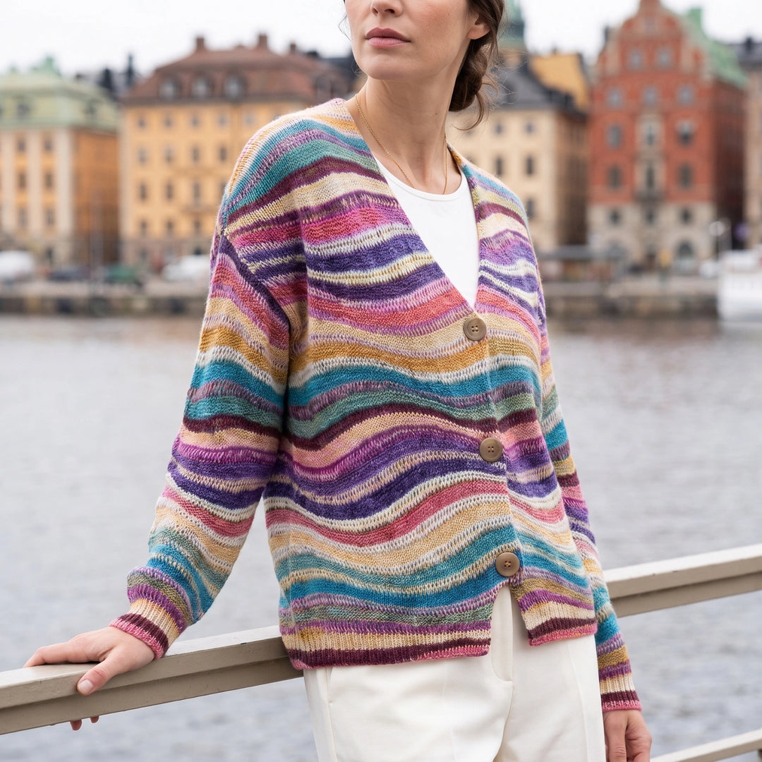 Yara Multicolor Wave Knit Button Cardigan - Rainbow