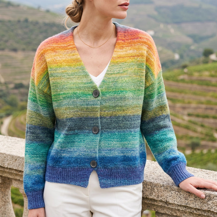 Yara Multicolor Wave Knit Button Cardigan - Sunset