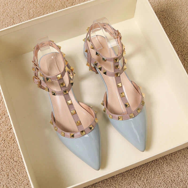 Lucille Women's Studded T-Strap Heels - Sky Blue