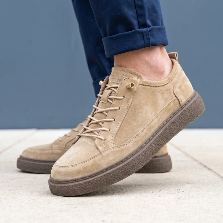 Yves Genuine Suede Crepe Sole Low Top Sneakers - Camel