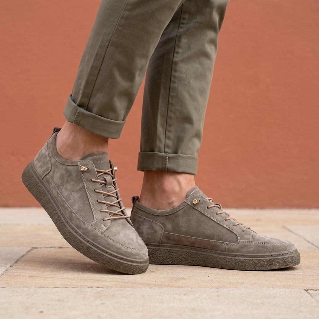 Yves Genuine Suede Crepe Sole Low Top Sneakers - Gray