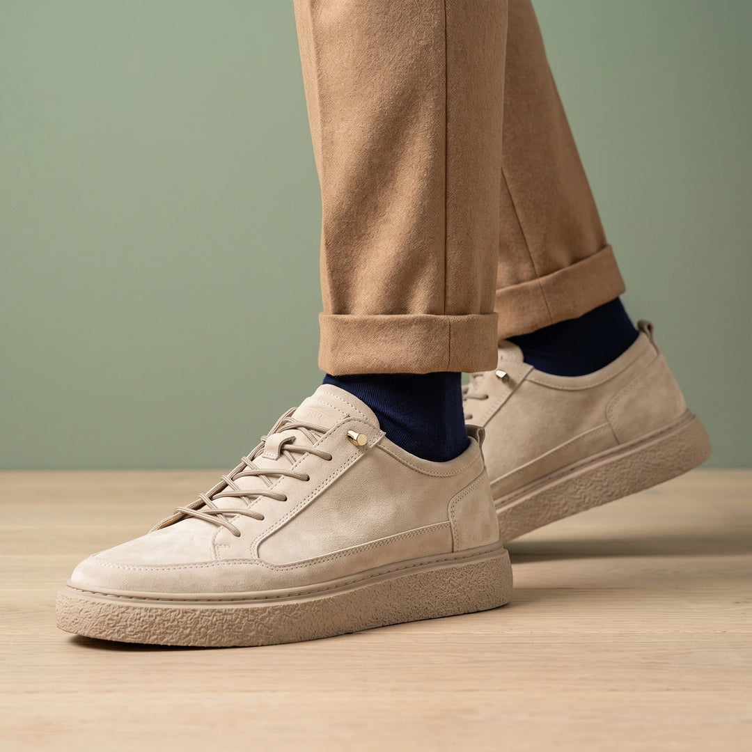 Yves Genuine Suede Crepe Sole Low Top Sneakers - White
