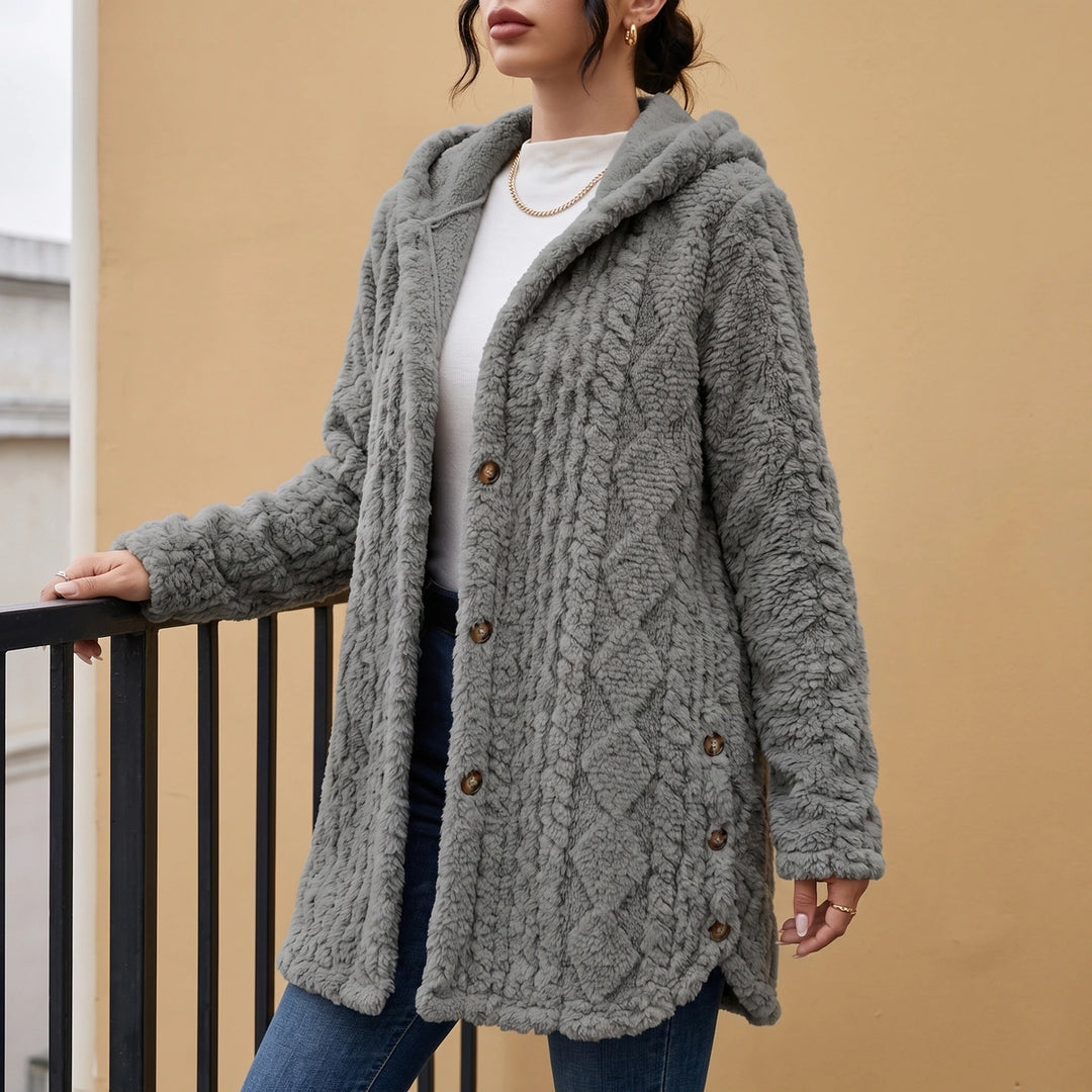 Zelie Plush Cable Textured Hooded Cardigan - Gray